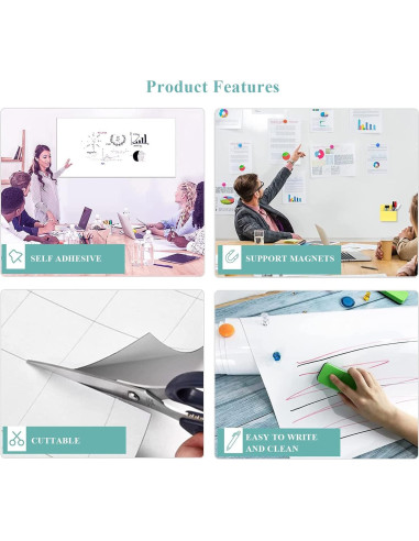 Papel de Pizarra Blanca Magnética Autoadhesiva Warasee 40x60 cm