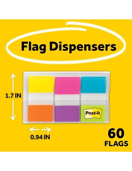 Banderas Post-it 60 Unidades Dispensador Portátil 2.39 cm