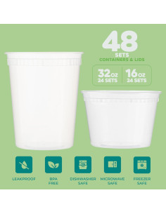 JoyServe Contenedores de Almacenamiento de Comida 48 Juegos 16-32 Oz 2