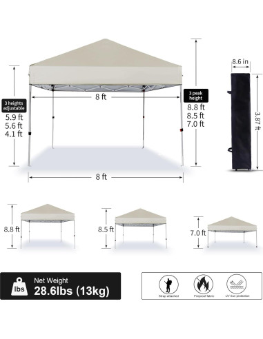 Carpa Plegable LANMOUNTAIN 2.44x2.44m Blanca, Resistente al Agua