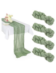 Paquete de 4 Caminos de Mesa de Gasa Verde Salvia 50x305 cm