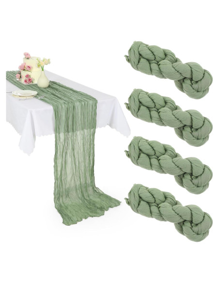Paquete de 4 Caminos de Mesa de Gasa Verde Salvia 50x305 cm