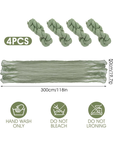 Paquete de 4 Caminos de Mesa de Gasa Verde Salvia 50x305 cm