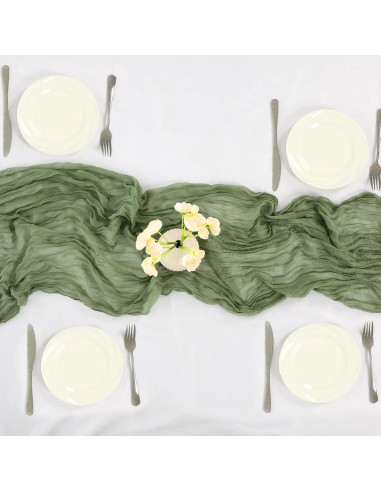 Paquete de 4 Caminos de Mesa de Gasa Verde Salvia 50x305 cm