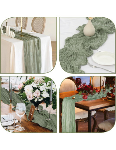 Paquete de 4 Caminos de Mesa de Gasa Verde Salvia 50x305 cm