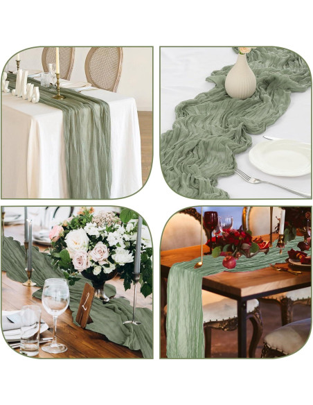 Paquete de 4 Caminos de Mesa de Gasa Verde Salvia 50x305 cm