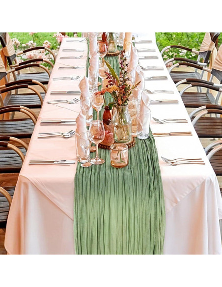 Paquete de 4 Caminos de Mesa de Gasa Verde Salvia 50x305 cm