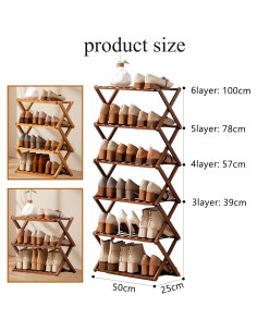 Estante para Zapatos de Bambú Jessie 3 Niveles Plegable 50x25x39cm 2