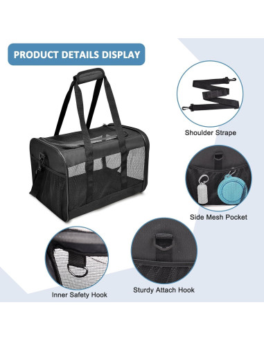 Transportín para Gato ZAKAPAWS Plegable 4.99 kg Negro