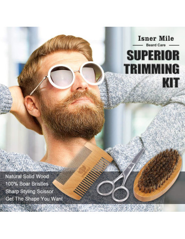 Kit de Barba Isner Mile con Champú, Aceite y Tijeras