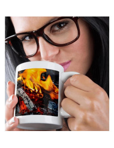 Taza de café 3dRose 11oz (311ml) Madera en fogata Llama 2