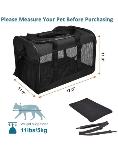 Transportín para Gato ZAKAPAWS Plegable 4.99 kg Negro