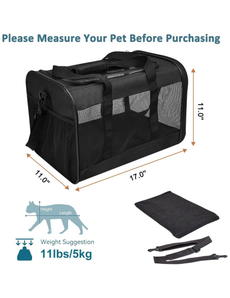 Transportín para Gato ZAKAPAWS Plegable 4.99 kg Negro