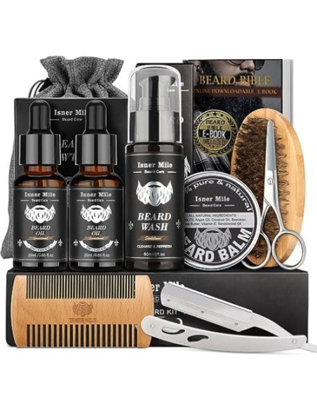 Kit de Barba Isner Mile con Champú, Aceite y Tijeras