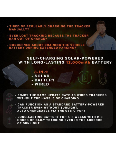 GPS Tracker Solar AccuTracking TK382, Batería 12000mAh, IP67