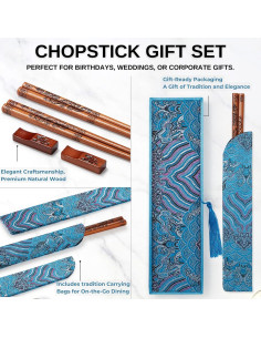 Palillos Reutilizables MUMSUNG Dragón Azul 23.5 cm con Soporte 2