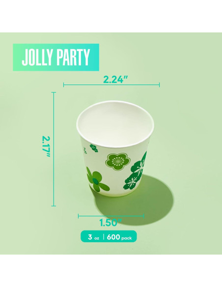 600 Vasos de Papel JOLLY PARTY 3oz Desechables Floral Verde