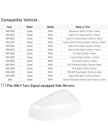 Cubierta de Espejo Lateral Moonlinks para Toyota RAV4 2019-2024