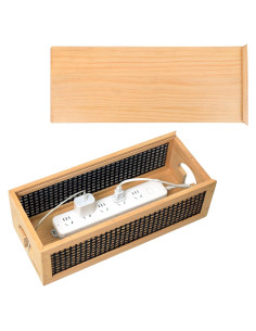 Caja Organizadora de Cables HTB de Madera de Pino y Ratan - Diseño Vintage Negro