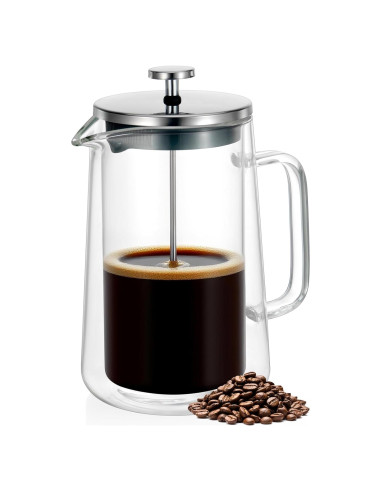 Cafetera Prensa Francesa PanSukided 1L Vidrio Aislado Doble Pared