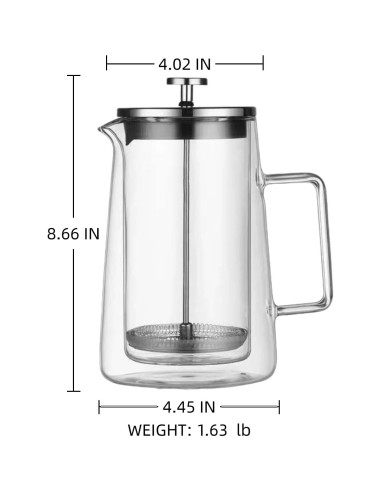 Cafetera Prensa Francesa PanSukided 1L Vidrio Aislado Doble Pared