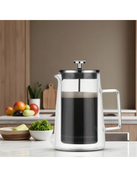 Cafetera Prensa Francesa PanSukided 1L Vidrio Aislado Doble Pared