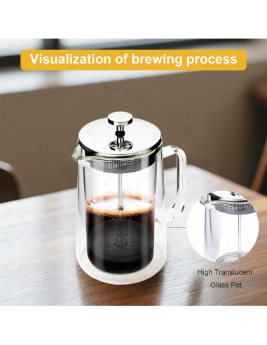Cafetera Prensa Francesa PanSukided 1L Vidrio Aislado Doble Pared