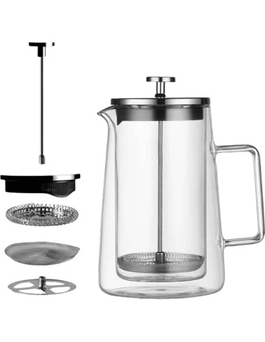 Cafetera Prensa Francesa PanSukided 1L Vidrio Aislado Doble Pared