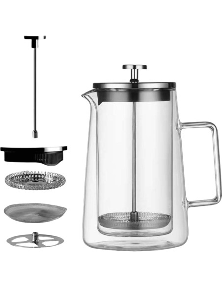 Cafetera Prensa Francesa PanSukided 1L Vidrio Aislado Doble Pared