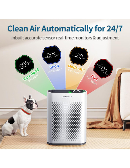 Purificador de Aire ECOSELF HAP602 para Habitaciones Grandes 223 m