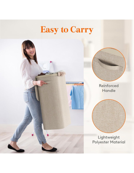 Cesto de Ropa Lifewit 105L con Tapa y Bolsa Extraíble Beige