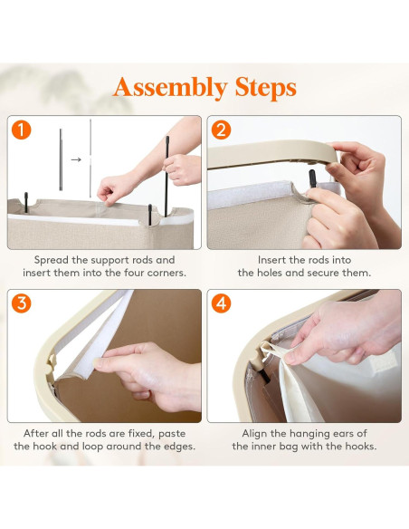 Cesto de Ropa Lifewit 105L con Tapa y Bolsa Extraíble Beige