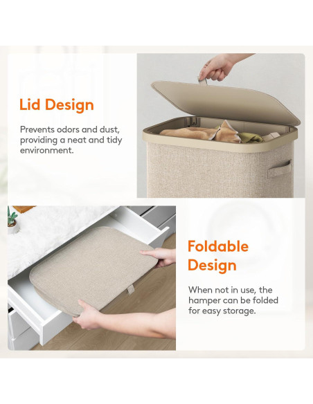 Cesto de Ropa Lifewit 105L con Tapa y Bolsa Extraíble Beige