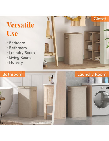 Cesto de Ropa Lifewit 105L con Tapa y Bolsa Extraíble Beige