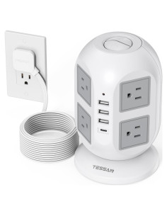 Regleta TESSAN 10m 12 en 1 con 8 Salidas y 4 USB