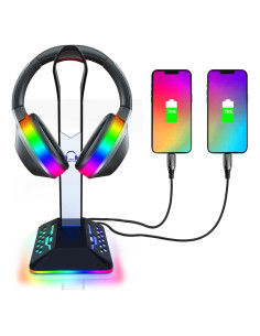 Soporte para Auriculares RGB Sourcell D8 con 2 Puertos USB