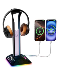 Soporte para Auriculares RGB Sourcell D8 con 2 Puertos USB 2