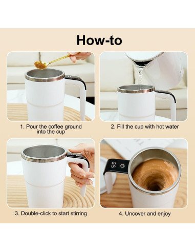 Taza de café automezcladora OUGETHER 380ml con termómetro LCD