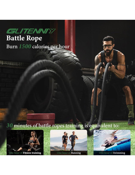 Cuerda de Batalla Glitenniy 30 pies 1 pulgada Negra Entrenamiento