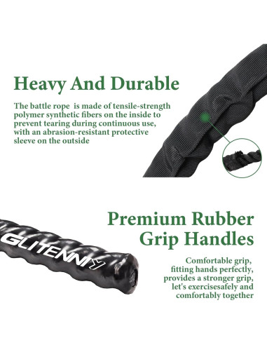 Cuerda de Batalla Glitenniy 30 pies 1 pulgada Negra Entrenamiento