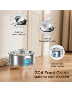 Fuente de Agua para Gatos UMOCUOY 2.6L Acero Inoxidable 2