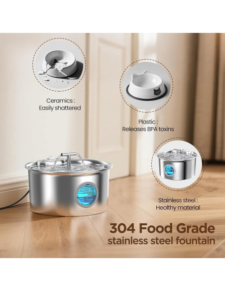 Fuente de Agua para Gatos UMOCUOY 2.6L Acero Inoxidable