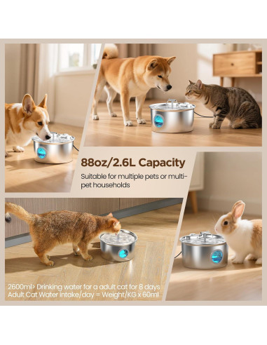 Fuente de Agua para Gatos UMOCUOY 2.6L Acero Inoxidable