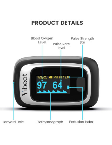 Oxímetro de Pulso Bluetooth Vibeat S5WB, Monitor SPO2 Portátil