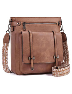 Bolso Cruzado de Cuero Vegano para Mujeres Marrón 27.9x11.9 cm