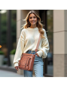 Bolso Cruzado de Cuero Vegano para Mujeres Marrón 27.9x11.9 cm 2