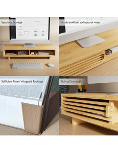 Soporte para Monitor de Bambú Zri con Cajón Organizador 63.7x24.5cm 2