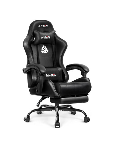 Silla de Juego N-GEN Ergonómica con Reposapiés y Soporte Lumbar