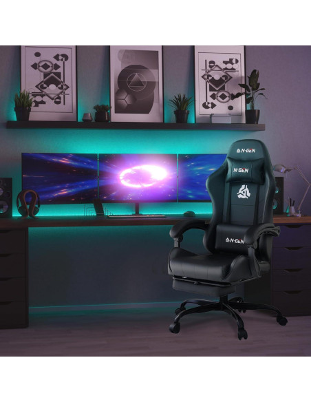 Silla de Juego N-GEN Ergonómica con Reposapiés y Soporte Lumbar