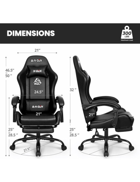 Silla de Juego N-GEN Ergonómica con Reposapiés y Soporte Lumbar
